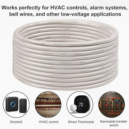 XRDS -RF 18AWG 5 Conductor Thermostat Wire 30FT, Solid Copper, 18 Gauge 5 Wire for Thermostat, HVAC, Heating and Cooling, White Jacket (10FT / 20FT / 25FT / 30FT / 50FT / 75FT / 100FT)