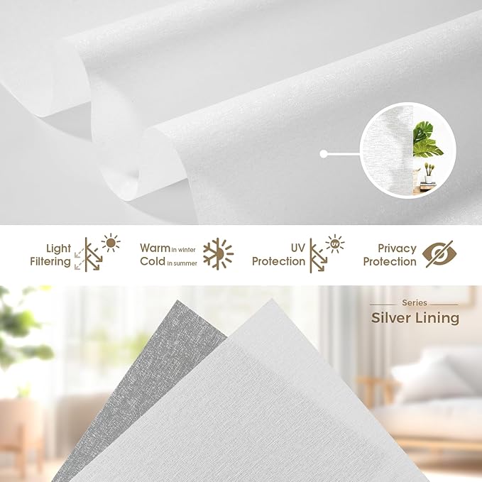 HeyBlinds Motorized Blinds with Remote, Smart Roller Shades with App&Voice Control, Work with Alexa Google HomeKit, Light Filtering Custom Shades for Living Room Office(Silver Lining-White Clouds LF)