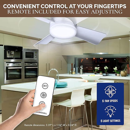 Bell+Howell Socket Breeze Light 5-Speed Deluxe LED – Ceiling Fans with Lights and Remote Control – For Bedroom, Kitchen, Living Room,1000 Lumens / 5000 Kelvins As Seen On TV (Pack of 2)