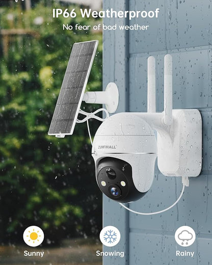 ZUMIMALL 2K Solar Security Cameras Wireless Outdoor 4-Pack, Solar Powered Cameras for Home Security with 360° View, Color Night Vision, 2-Way Talk, AI Motion Alert, Siren, CloudEdge App Supported