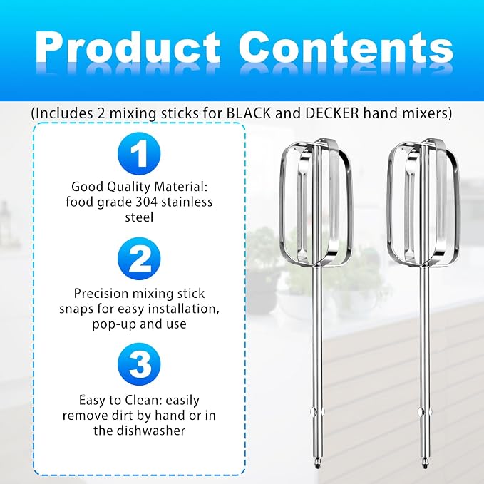 2pcs Hand Mixer Beaters Attachments Compatible with MX600B MX3200B MX1500W | Hand Mixer Beaters Attachments Compatible with MX Series Electric Hand Mixers for Cooking and Baking
