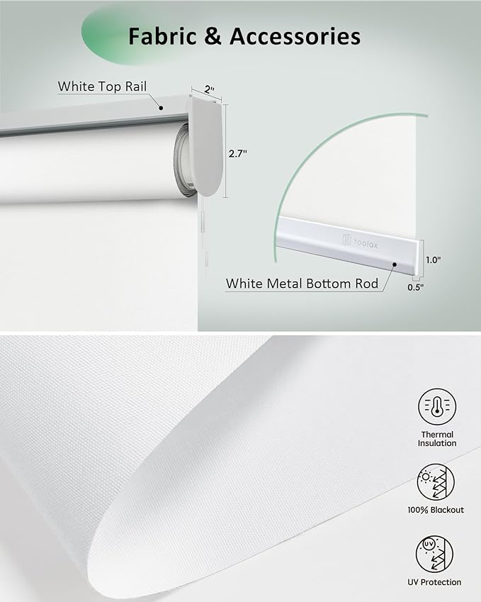Yoolax Motorized Shades App Control, Blackout Automatic Blinds for Indoor Windows, Electric Roller Shades for Bedroom Living Room Office (Blackout Alpine White, 40" W x 81" H)