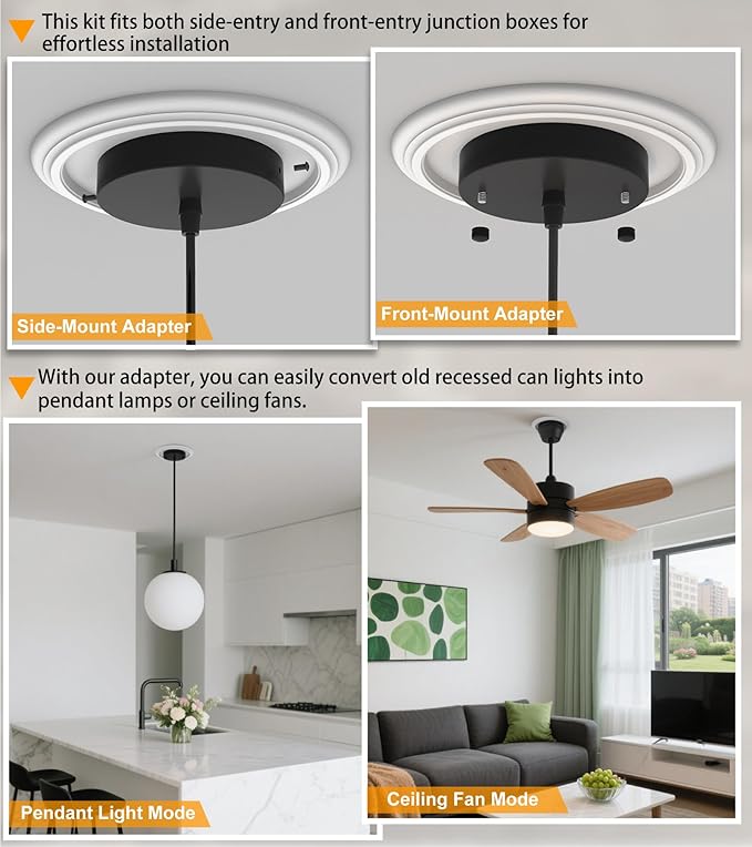 Recessed to Pendant Light Converter Kit - 6 Inch Can Light Conversion, Includes E26 Socket, Mounting Bracket, Round Ceiling Plate & 3D White Cover