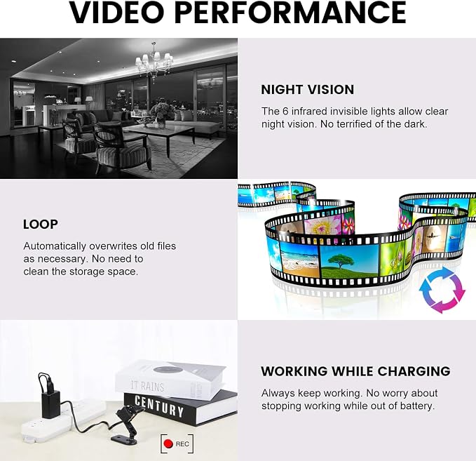 No WiFi Security Camera, 1080P Mini Camera, Built-in 32GB TF Card,Photoshoot, 360° Rotating Bracket, Night Vision, Small Cameras for Home/Cycling/Camping/Travel/Indoor Outdoor Security