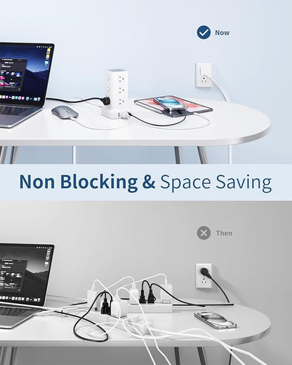 Extension Cord with Multiple Outlets, SMALLRT Flat Plug Surge Protector Power Strip Tower, Power Bars with USB 12 AC Outlets, 16.5FT Ultra Thin Extension Cord for Home Office, Overload Protection