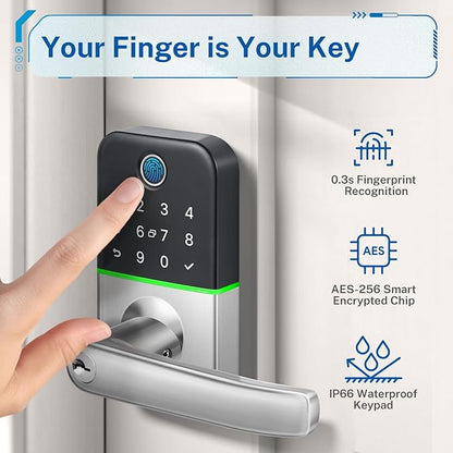 Keypad Smart Door Lock with Handle: Kucacci Keyless Entry Door Lock - Smart Lock for Front Door - Electronic Door Lock with Keypad for Exterior Door - Deadbolt Lever Alternative - Easy Installation