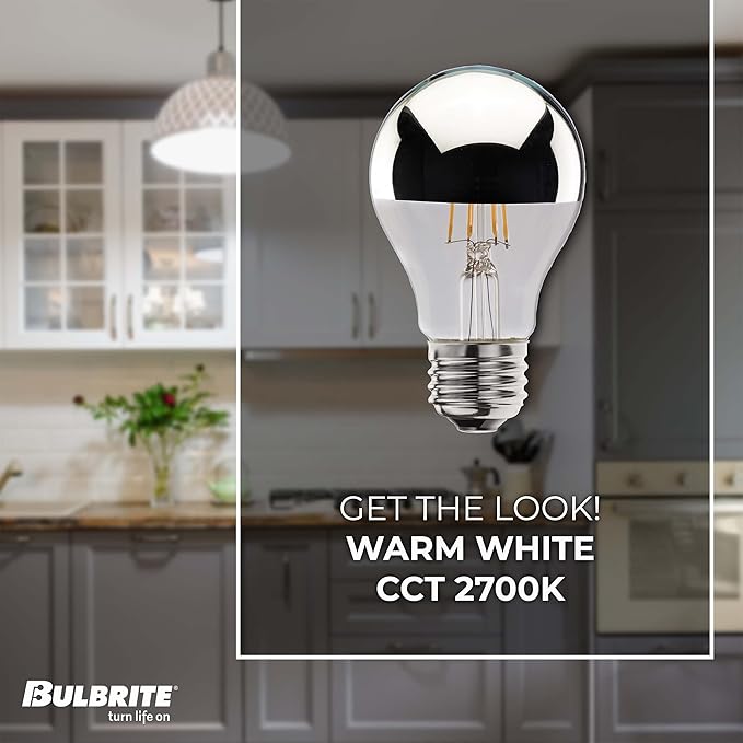 Bulbrite 776671 4.5W LED A19 Filament Bulb, E26 Base, Dimmable 2700K, Wet Rated, Half Chrome