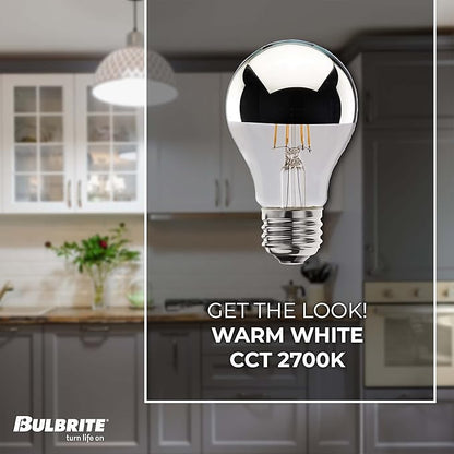 Bulbrite 776671 4.5W LED A19 Filament Bulb, E26 Base, Dimmable 2700K, Wet Rated, Half Chrome