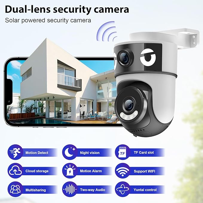 H4 Dual-Lens PTZ WiFi 1080P Home Security Camera, 24/7 Recording IP65 Waterproof Indoor&Outdoor Camera with Motion Detection, Two-Way Audio, Color Night Vision & Cloud Storage