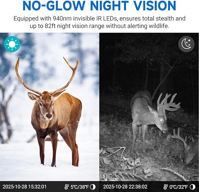 4G Cellular Trail Camera w/Live Feed, AI Detection for Deer, 33MP Photo 2K HD Video, Solar-Powered Live Streaming Game Camera No-Glow IR Flash, 120° FOV, IP65 Waterproof, 32GB SD Card Included