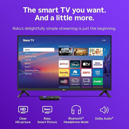 Roku Smart TV 2026 – 32-Inch Select Series, 720p HD TV – Roku TV with Voice Remote – Flat Screen LED Television with Wi-Fi for Streaming Live Local News, Sports, & Movies – Bluetooth Headphone Mode
