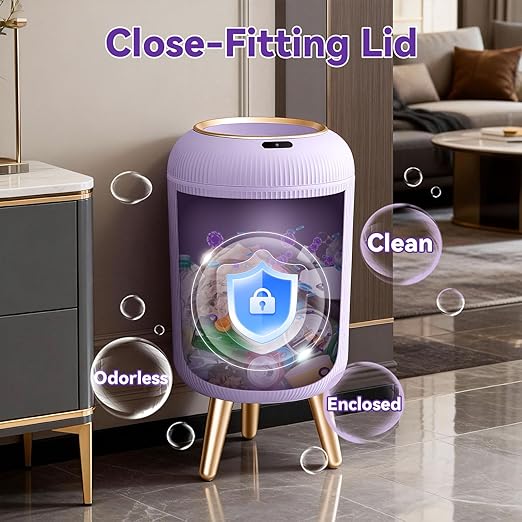 Procade Bathroom Trash Can Automatic Touchless,3 Gallon Motion Sensor Trashcan Soft Close Lid,Smart Garbage Can with Removable Leg,Purple Waste Basket Plastic Trash Can for Kitchen,Bathroom,rv,Office