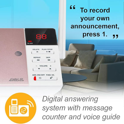 AT&T CL82257 DECT 6.0 2-Handset Cordless Phone for Home with Answering Machine, Call Blocking, Caller ID Announcer, Intercom and Long Range, Rose Gold