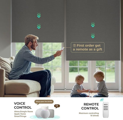 HeyBlinds Motorized Blinds with Remote, 100% Blackout Smart Blinds, Automatic Shades for Windows Compatible with Alexa Google and Homekit, Custom Size(Photo Film-Taupe BO)