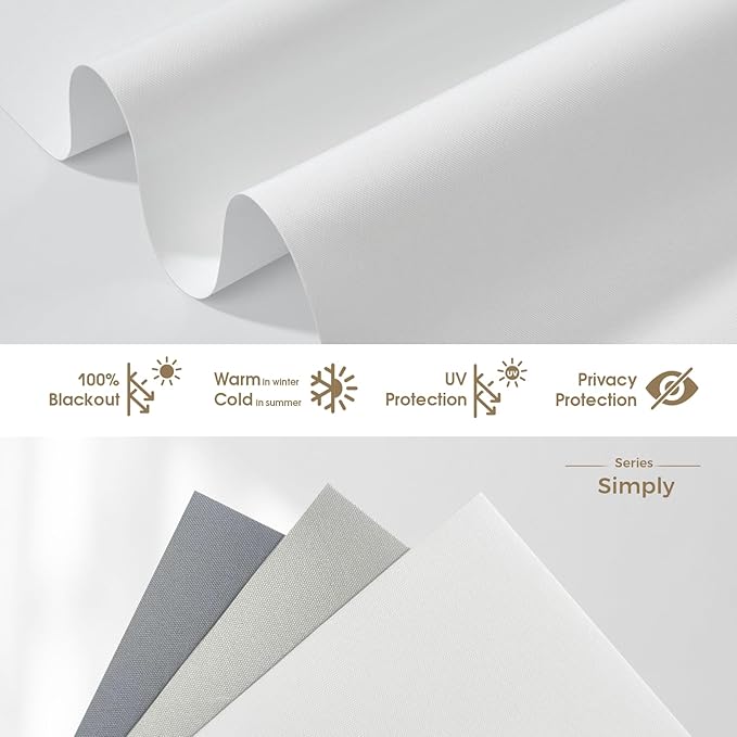 HeyBlinds Motorized Blinds with Remote, 100% Blackout Smart Blinds, Automatic Shades for Windows Compatible with Alexa Google and Homekit, Custom Size(Simply-Soft White BO)