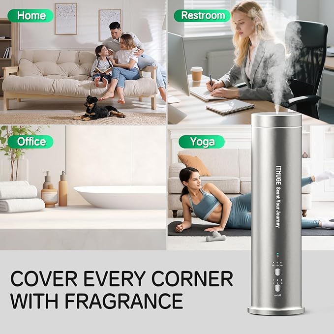 Smart Essential Oil Diffuser, 1500 Sq Ft Coverage, Cold Air Tech, Bluetooth App Control, Remote, Timer & Adjustable Mist, for Home Office Hotel - Black