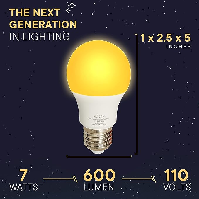 2 Amber Light Bulbs for Sleep I 1800K Warm Light Bulbs for Bedside Lamp I 7W E26 Led Bulb (60W Equiv) Orange Led Lights for Bedroom Soft Warm Lighting I Dim Night Light for Kids Room Warm Light Lamp