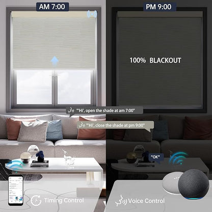 Motorized Blinds with Remote, Blackout Smart Blinds for Windows Automatic Shades Compatible with Alexa, Motorized Shades Customized for Bedroom Home Office (Blackout-Jacquard Beige)