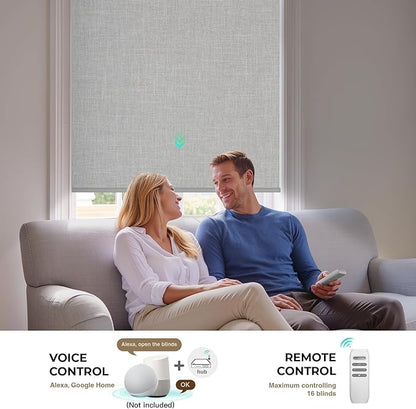 HeyBlinds Blackout Motorized Smart Blinds with Remote, Automatic Electric Shades for Windows (Breeze- Light Grey BO, 41" W x 72" H)