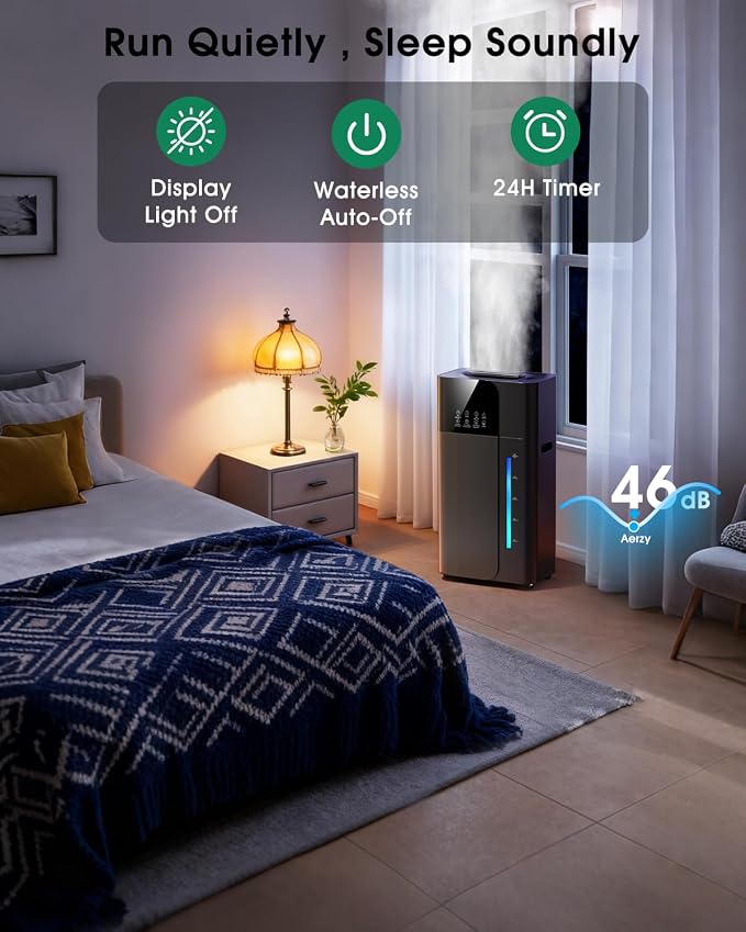 18L/4.7Gal Smart Humidifier Large Room, Warm & Cool Mist Humidifier for Bedroom, Up to 2500 sq ft Whole House Coverage, 800mL/h Output, Top Fill, 24H Timer, 70H Runtime, Humidifier for Home, Plant