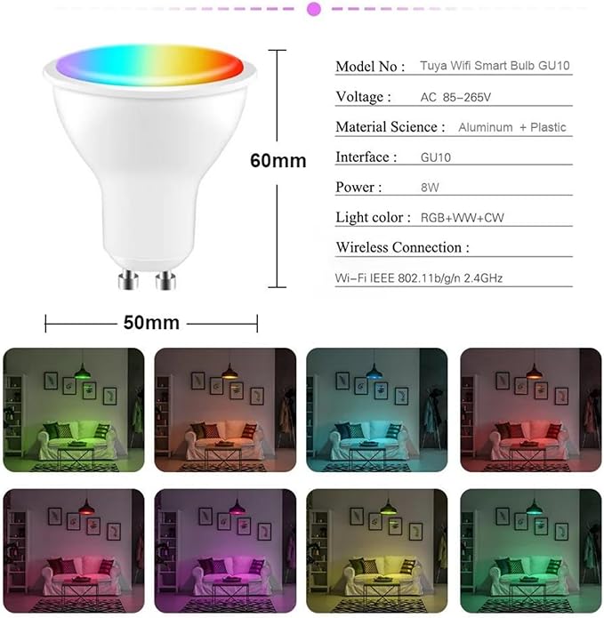 TUYA GU10 LED Bulb 8W RGB Smart Light Blubs Dimmable WiFi Control AC 85-265V Compatible with Alexa Google Home Voice,2pcs