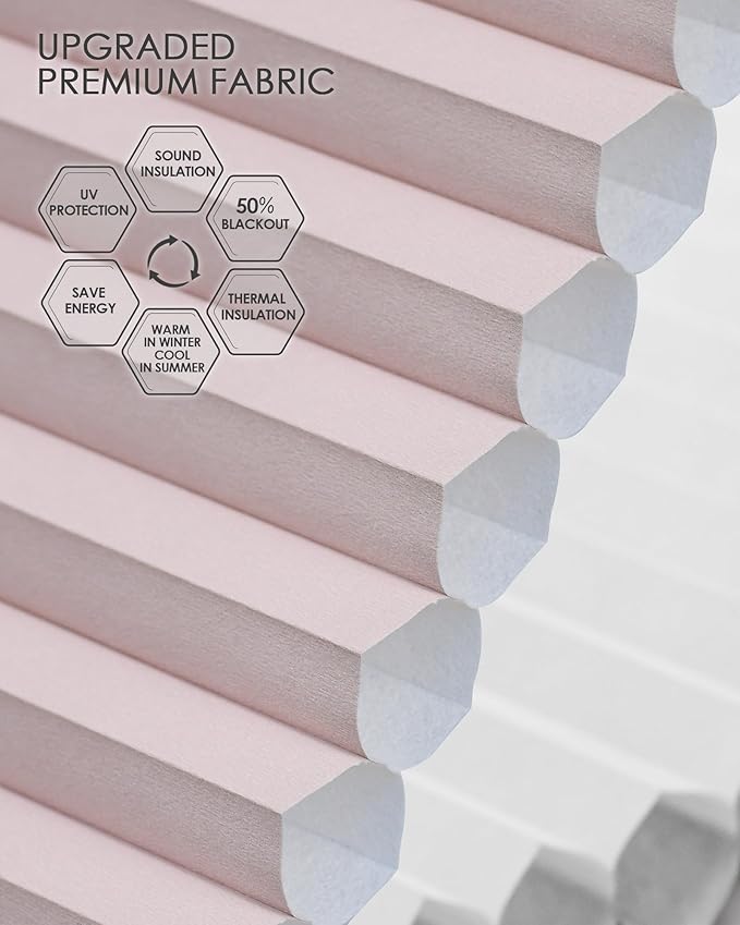 Yoolax Motorized Cellular Shades Compatible with Alexa, Light Filtering Motorized Blinds with Remote Smart Honeycomb Shades for Indoor Windows, Automatic Blinds Custom Size (Light Pink)