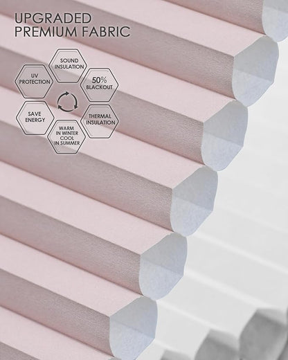 Yoolax Motorized Cellular Shades Compatible with Alexa, Light Filtering Motorized Blinds with Remote Smart Honeycomb Shades for Indoor Windows, Automatic Blinds Custom Size (Light Pink)
