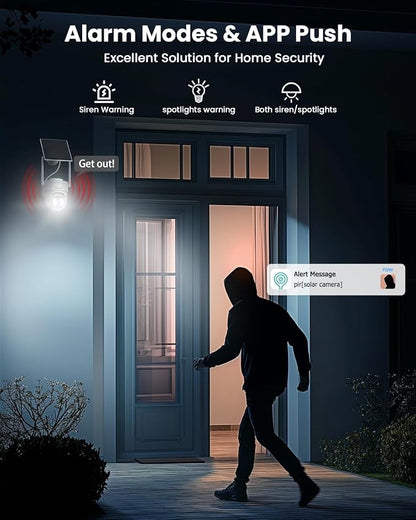VIZIUUY Solar Security Cameras Wireless Outdoor, 3MP Pan Tilt 360°WiFi Camera with Color Night Vision/PIR Sensor/2-Way Audio/Alexa/Google Assistant