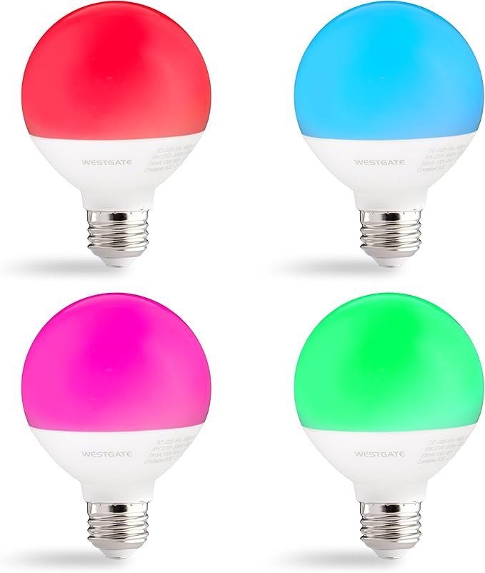 Westgate TC-G25-5W-RGBW-WIFI LED Smart Lamps 5W RGBW, Color Changing Light Bulb, Compatible with Alexa, Works with Google Home, Bathroom Vanity Light, 1 per Box