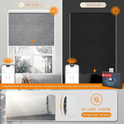 Motorized Smart Blinds with Remote - Cordless Electric Roller Shades, Blackout, Compatible with Alexa & Google Assistant, Gray, 24" W x 72" H