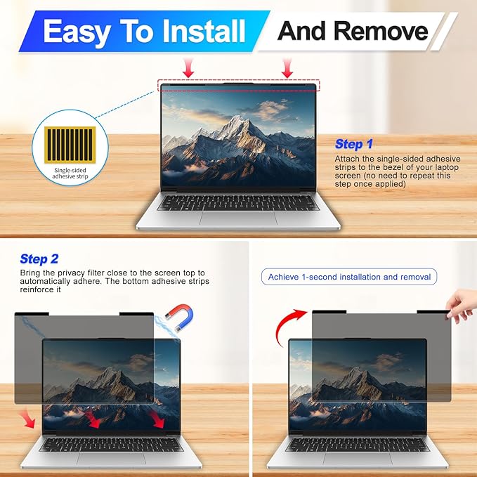 Magnetic Laptop Privacy Screen Filter 13.3 Inch for 16:9 Computer Monitor, Removable Anti Blue Light Privacy Shield, Anti-Glare Protector Compatible with Dell Hp Asus Lenovo
