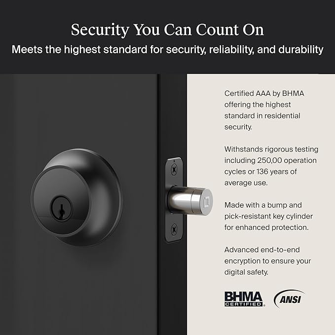Level Lock Pro - World’s Smallest, Fastest, Innovative Smart Lock - Matter-Over-Thread Deadbolt Plus Apple Home Key - Keyless & Remote Access via Apple, Alexa, Google Home, SmartThings (Matte Black)