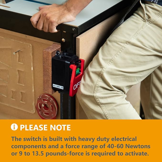 POWERTEC 120V Single Phase On/Off Magnetic Paddle Switch, 9 Amps w/ 5.5 Ft Standard Cords, Knee Paddle for Power Tools, Fits Table Saw, Router Table, Drill Press, Bench Saw, Bandsaw (71755)