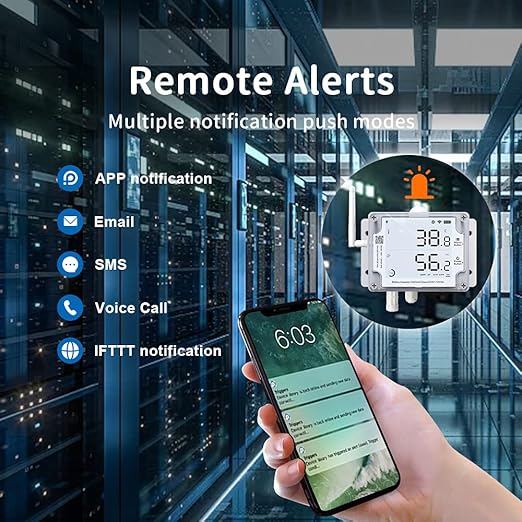 GS1-AETH1RS Ethernet & WiFi Temp/Humidity/Illumination Sensor, Data Logger, External Probe, Scheduled Reports, Multiple Alert, Support Local Deployment (2.4GHz WiFi & Ethernet, No Hub Required)