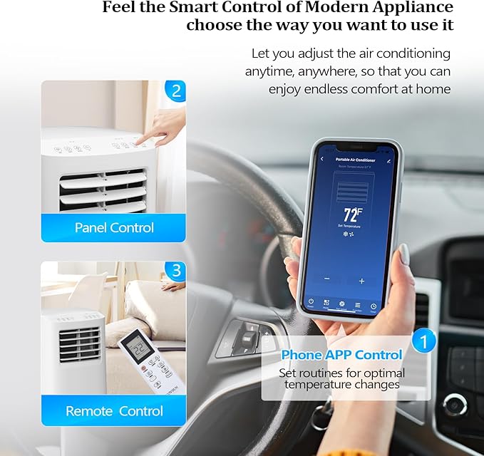 ROVSUN WiFi Enabled Smart 9000 BTU Portable Air Conditioner with Remote & APP Control, 3-in-1 Cooler, Dehumidifier & Fan, Powerful Room Mobile AC Unit with Rolling Wheels & Easy Installation Kit