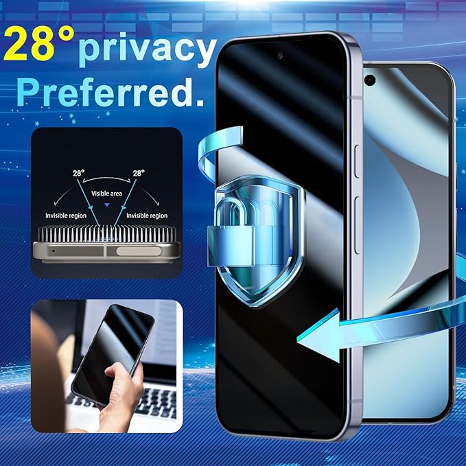[2+2 Pack] Privacy Screen Protector Compatible with Pixel 10 Pro 5G - 2 Tempered Film - 2 Camera Lens Glass - Easy Installation Tool - High Clarity - Bubble Free - Anti-Spy Protection