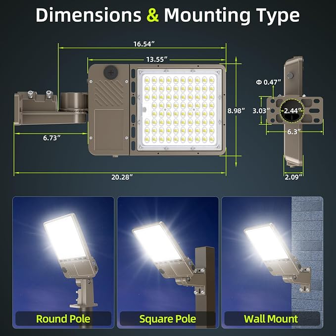 150W LED Parking Lot Light 22500LM, Power Tunable & 3CCT (3000K-5000K) ETL Listed LED Pole Light IP65 Super Bright Commercial Flood Light with Photocell Arm & Slip Fitter Mount, AC100-277V