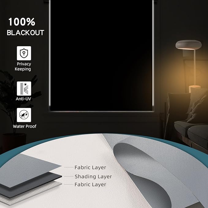 Motorized Shades,Smart Blinds with Remote,100% Blackout Roller Blinds,Work with Google Assistant,Homekit,Automatic Shades,Custom Widths from 16" to 110",Vinyl Medium Grey