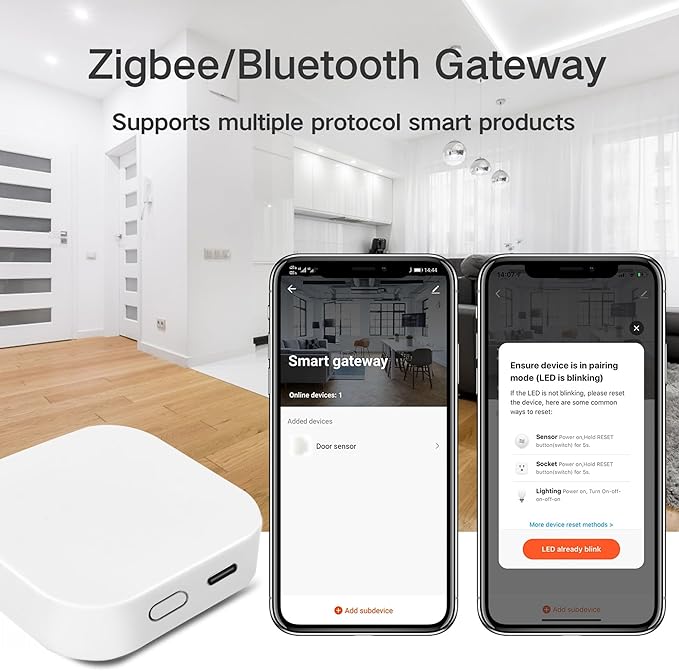 Tuya Smart Multi-Mode Gateway, Zigbee 3.0, BLE, Bluetooth Mesh, Smart Home Wireless Hub for Home Automation, 2.4GHz WiFi Only, APP Control, Voice Control, Compatible with Alexa, Google Assistant