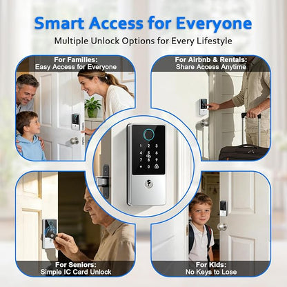 Smart Door Lock Deadbolt, Keyless Entry Door Lock with Fingerprint & Keypad,App Control,Auto Lock,Electronic Digital Lock for Front Door Home Apartment Rental,Easy Installation,Satin Nickel Silver