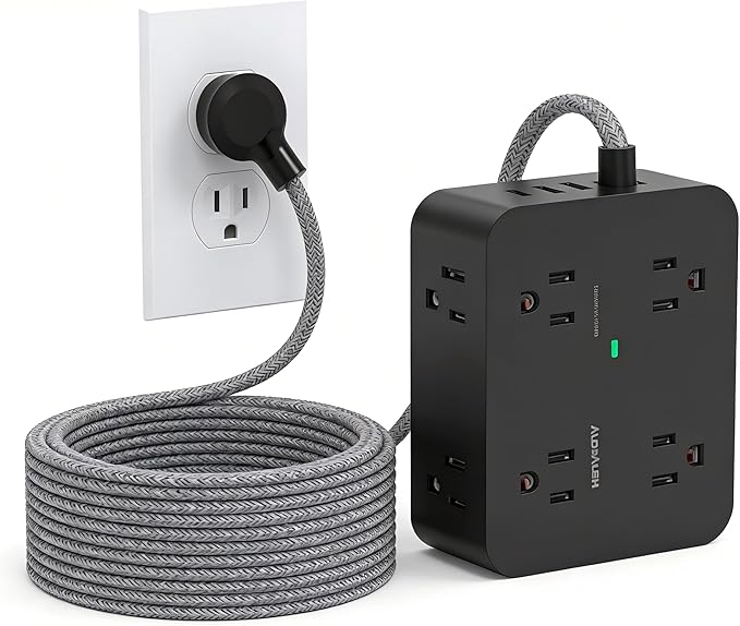 Surge Protector Power Strip 15 Ft Long Cord, HANYCONY Extension Cord 15 Feet with 8 Outlets 4 USB Ports(2 USB C), Flat Plug, Desk Charging Station for Home Office College Dorm Room Essentials