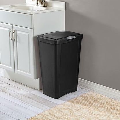 Sterilite 13 Gallon TouchTop Narrow Plastic Wastebasket with Secure Titanium Latch for Kitchen, Bathroom, and Office Use, Black (12 Pack)
