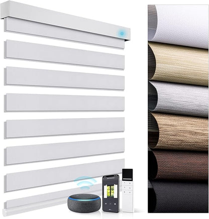 ZSTARR Motorized Blackout Window Blinds with Remote,Smart Zebra Mini Blinds Shades for Windows Control Wireless Roller Shades Blinds for Windows, Office,Home, Hotel, Club, 83002M Grayish White