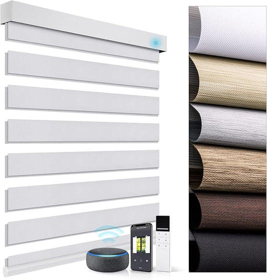 ZSTARR Motorized Blackout Window Blinds with Remote,Smart Zebra Mini Blinds Shades for Windows Control Wireless Roller Shades Blinds for Windows, Office,Home, Hotel, Club, 83002M Grayish White