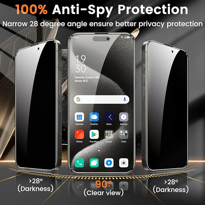 Lesakit 4+4 Pack Privacy Screen Protector for iPhone 15 Pro Max 6.7-Inch with 4 Pack Camera Lens Protector, Anti Spy Tempered Glass Film 9H Hardness Case Friendly