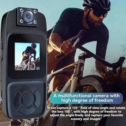 4K Mini Body Camera Video Recorder with 180° Rotation Lens,WiFi Action Camera for Real-Time Viewing,Infrared Night Vision POV Cam,Wearable for Outdoor Sports,Cycling,Hiking and Travel(128G)
