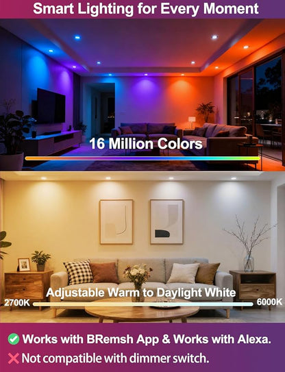 ILC 4 Inch LED Reccessed Downlights Compatible with Alexa (Hub Required), 10W, APP Controlled, RGB Color Changing, 2700K-6000K, 100W Equivalent, Recessed Ceiling Lights,Bluetooth MESH (6 Packs)