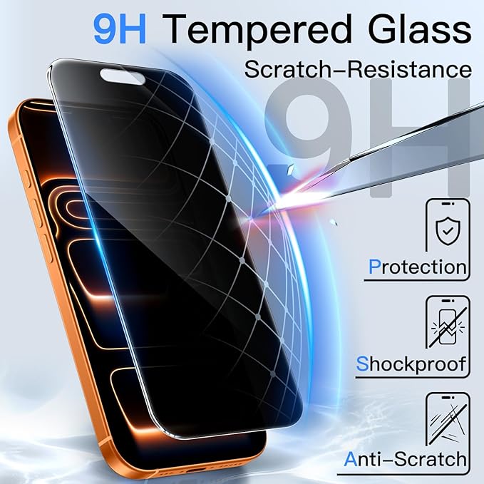 JETech 360 Degree Privacy Screen Protector for iPhone 17 Pro Max 6.9-Inch, 4-Way Anti-Spy Tempered Glass Film with Easy Installation Tool, 2-Pack