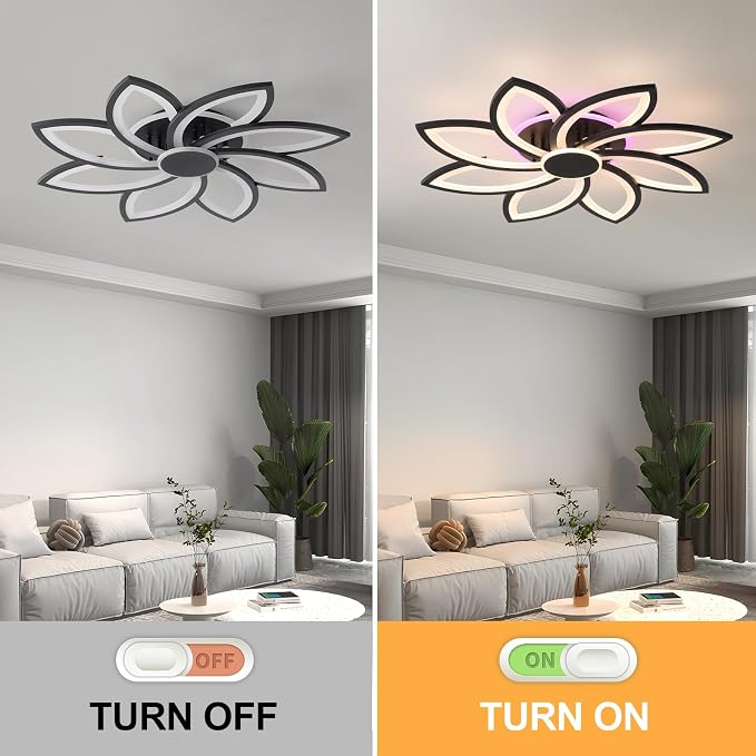 70W Flower LED Ceiling Light, 8-Petal Flush Mount with Remote | RGB Ambient Backlight Ceiling Lamp, Dimmable 3000K-6000K, 4200LM Remote Light with Memory for Living Room Bedroom Game Room