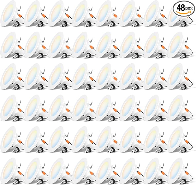 LVWIT 4 Inch LED Recessed Light, Recessed Can Lights Color Selectable 2700/3000/4000/5000/6000K 5CCT, 7W 700LM, Dimmable LED Can Lights with E26 Conversion Kit,Suitable for 4inch Can,48 Pack
